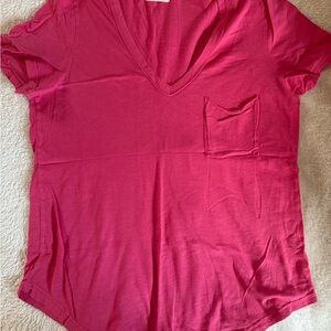 T.La Women's V-Neck Pocket Tee in Hot Pink